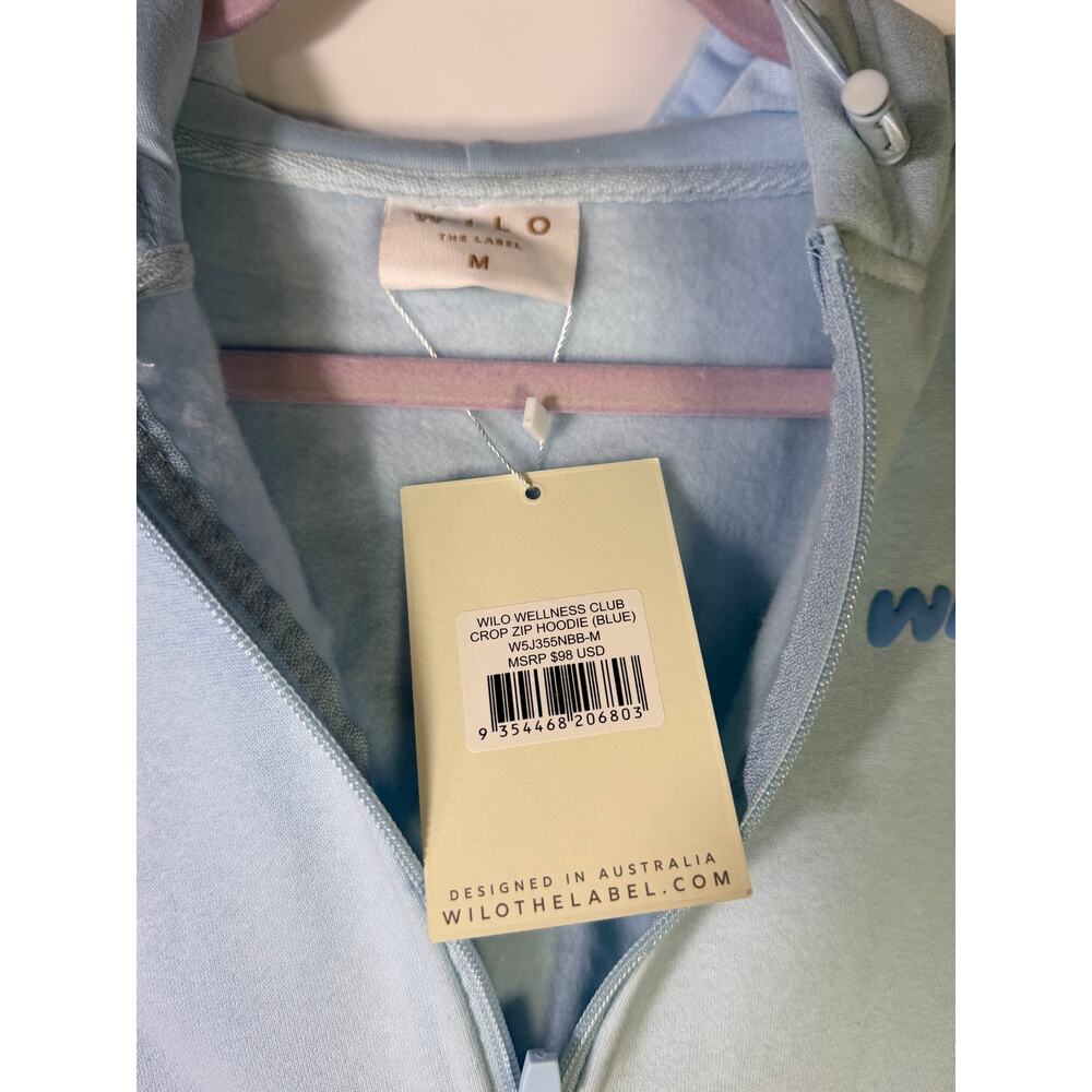 Wilo The Label Wellness Club Crop Zip Hoodie Blue Women’s Size M - Picture 6 of 8